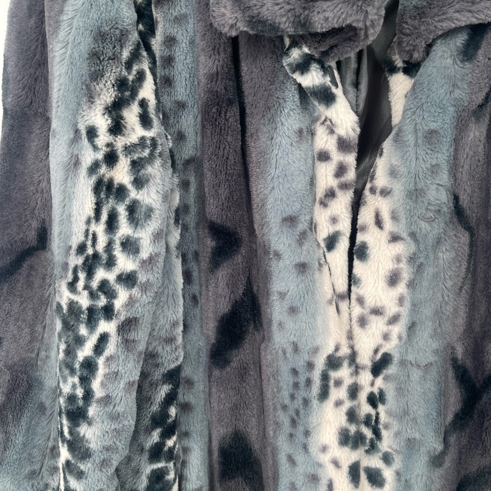 Dennis Basso Faux Fur Jacket - Black and Gray Animal Print - Picture 2 of 6